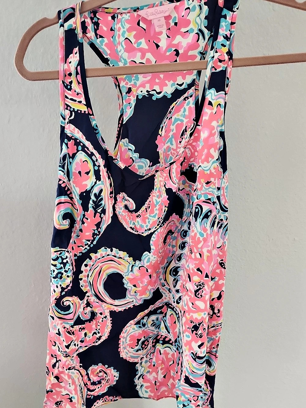 Lilly Pulitzer Silk Abstract Tank Top in Pink & Blue Size Medium